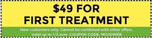 Yellow and green coupon highlighting $49 for first treatment 